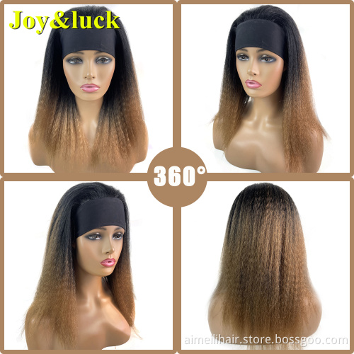 Wholesale Price High Quality Daily Wear Wig Soft Afro Kinky Headband Wigs  Black Ombre Brown Long Straight Synthetic Women Hair